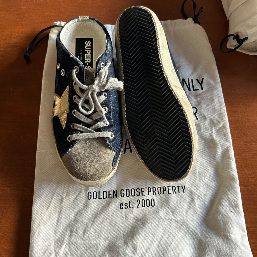Golden Goose Demin and Tan Star slip on Sneakers  limited edition
